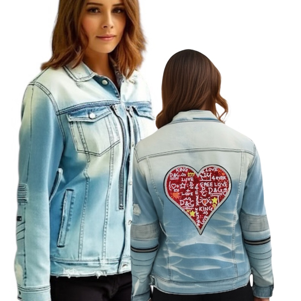 Adventure-Ready Oversized Jean Jacket with Sequin Heart Personalize Your Own!